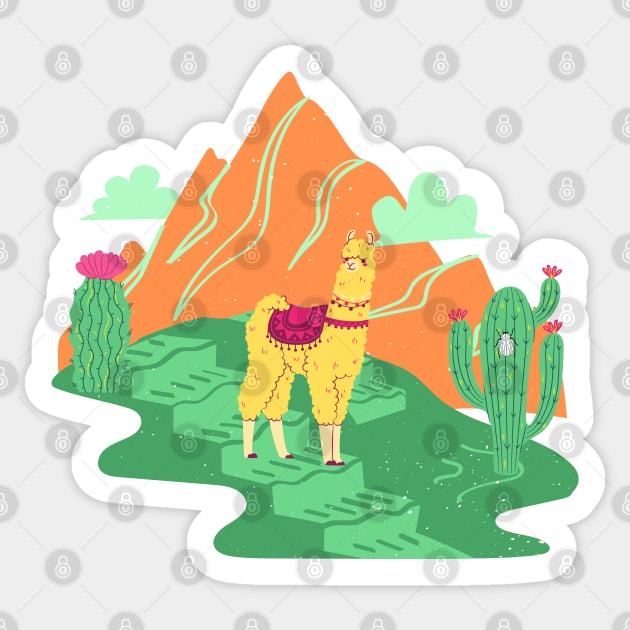 Llama in the mountains Sticker by LittleAna